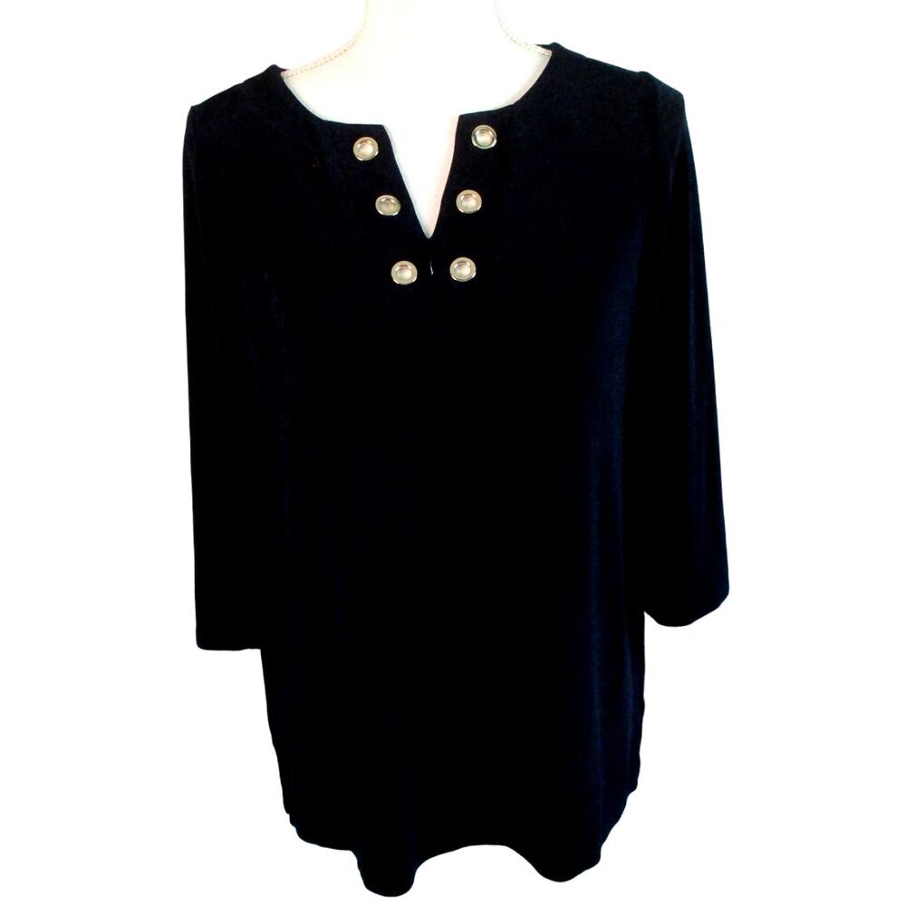 Travelers By Chico's Women's Blue Long Sleeve Stretch Gromet Neck Shirt Size S.